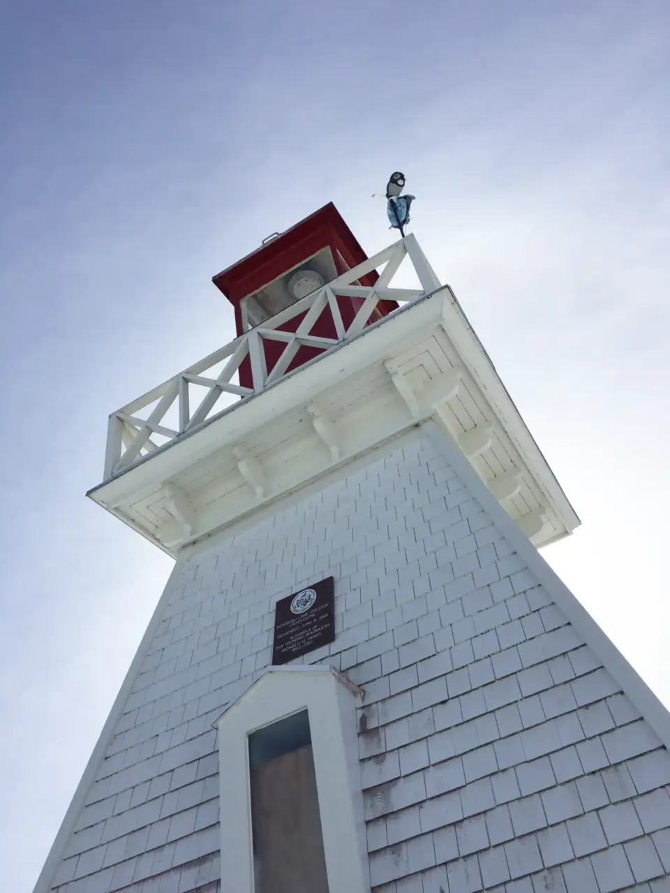 Looking up at the Lake Rosseau lighthouse.